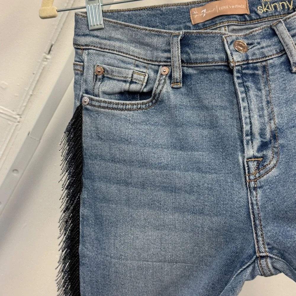 7 For All Mankind Luxe Vintage Ankle Skinny Jeans Beaded Fringe W28 Festival